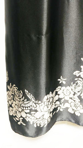 MORGAN TAYLOR INTIMATES BLACK & CHAMPAGNE SATIN FLORAL WITH BUTTERFLIES NIGHTGOWN ADORNED WITH BOW