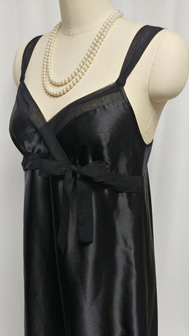 MORGAN TAYLOR INTIMATES BLACK & CHAMPAGNE SATIN FLORAL WITH BUTTERFLIES NIGHTGOWN ADORNED WITH BOW