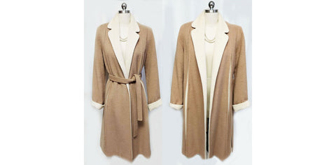 VINTAGE MR. FRED WOOL WRAP COAT IN CAMEL & IVORY - BEAUTIFULLY LINED