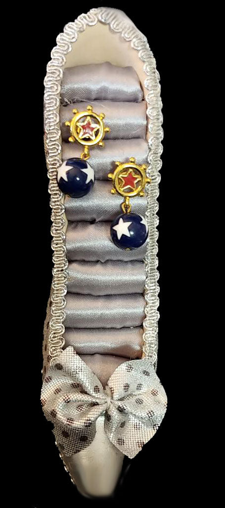 VINTAGE NAVY, RED & WHITE STAR NAUTICAL / 4TH OF JULY EARRINGS