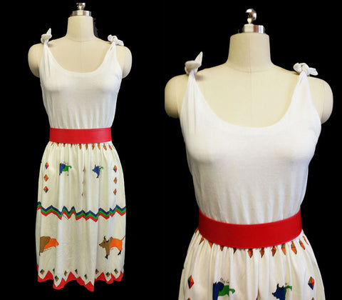 CUTE VINTAGE OLEG CASINNI SIGNATURE BISON SUMMER DRESS IN BEAUTIFUL COLORS