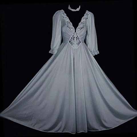 VINTAGE OLGA EXTRA LARGE WITH SLEEVES LACE SPANDEX NIGHTGOWN  IN BLUE PEARL