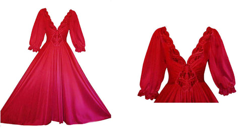 VINTAGE RARE OLGA SPANDEX LACE NIGHTGOWN WITH SLEEVES IN FERRARI RED