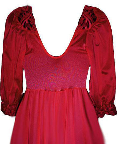 VINTAGE RARE OLGA SPANDEX LACE NIGHTGOWN WITH SLEEVES IN FERRARI RED