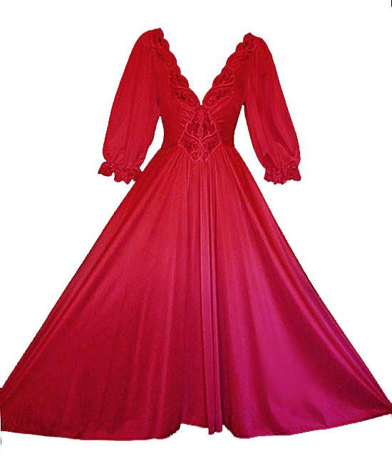 VINTAGE RARE OLGA SPANDEX LACE NIGHTGOWN WITH SLEEVES IN FERRARI RED