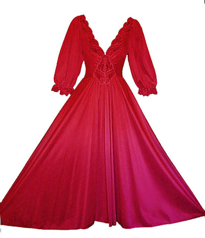 VINTAGE RARE OLGA SPANDEX LACE NIGHTGOWN WITH SLEEVES IN FERRARI RED