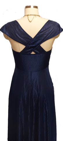 VINTAGE SHIMMERING NAVY LACE NIGHTGOWN WITH CRISS CROSS BACK