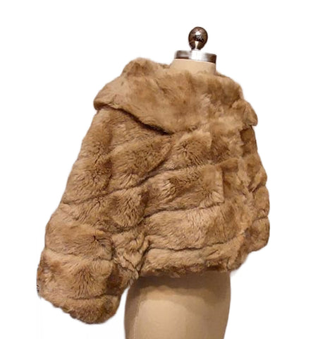 SOLD - VINTAGE CUDDLY SHAWL / RING COLLAR FAUX FUR COCOON JACKET EVENING JACKET