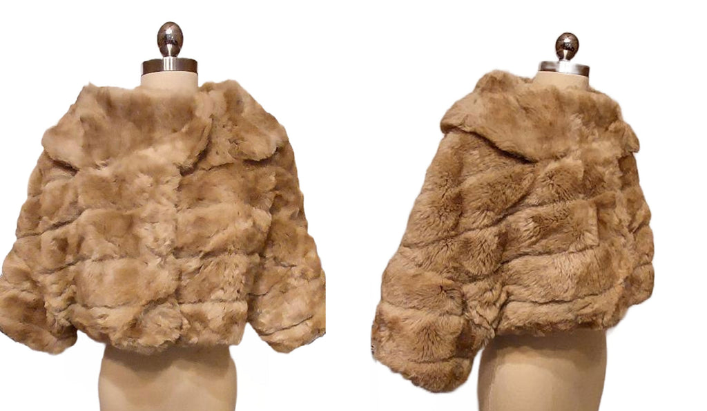 SOLD - VINTAGE CUDDLY SHAWL / RING COLLAR FAUX FUR COCOON JACKET EVENING JACKET