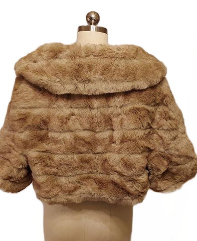 SOLD - VINTAGE CUDDLY SHAWL / RING COLLAR FAUX FUR COCOON JACKET EVENING JACKET