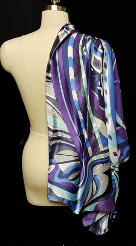 *NEW - PUCCI INSPIRED VINTAGE 60s / 70S LOOK COLORS HAND MADE BORDER PRINT SCARF IN SILK SATIN IMPORTED FROM ITALY
