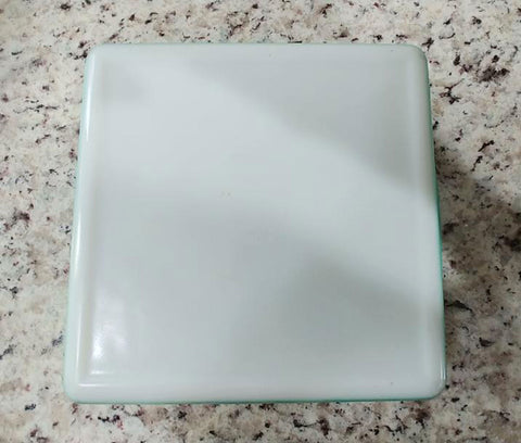 VINTAGE PYREX AQUA OVENWARE BAKING DISH  /  CASSEROLE DISH WITH RATTAN SERVING CARRIER