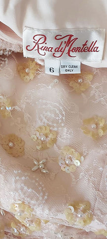VINTAGE  PINK CHIFFON RUFFLE TIER DRESS WITH SPARKLING SEQUINS PEARLS
