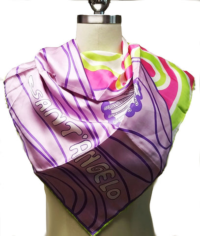 *VINTAGE GIORGIO SANT' ANGELO FOR SALLY GEE SILK SEA SHELL SCARF IN LAVENDER, HOT PINK & LIME