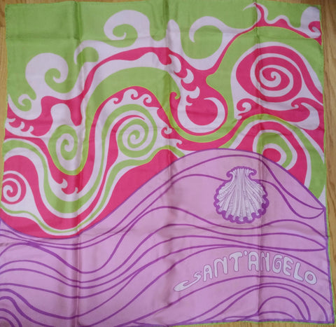 *VINTAGE GIORGIO SANT' ANGELO FOR SALLY GEE SILK SEA SHELL SCARF IN LAVENDER, HOT PINK & LIME