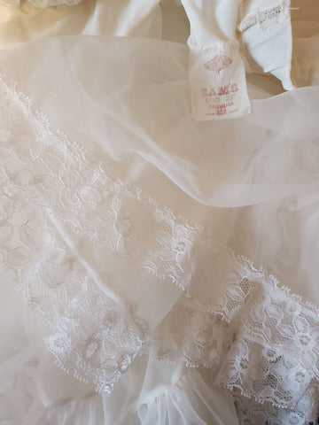 BEAUTIFUL FLUFFY VINTAGE SAMS GRAND SWEEP LACE TRIMMED CRINOLINE IN SNOW WHITE