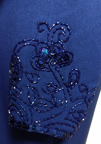 *GLAMOROUS SCALA DARK ROYAL BLUE SEQUIN, BUGLE BEADS & ROUND BEADED DRESS
