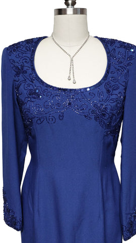 *GLAMOROUS SCALA DARK ROYAL BLUE SEQUIN, BUGLE BEADS & ROUND BEADED DRESS