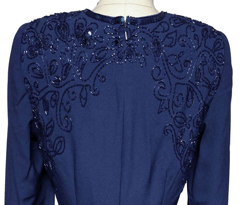 *GLAMOROUS SCALA DARK ROYAL BLUE SEQUIN, BUGLE BEADS & ROUND BEADED DRESS