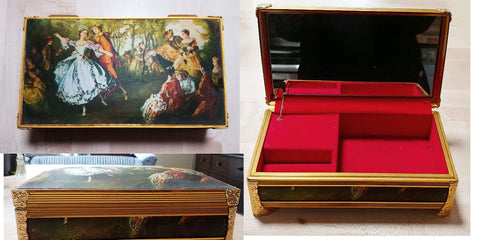 VINTAGE SCHMIDT SILK SATIN COVER METAL MUSIC BOX PLAYS "ROMERO & JULIET" SONG - (1 MUSIC BOX)