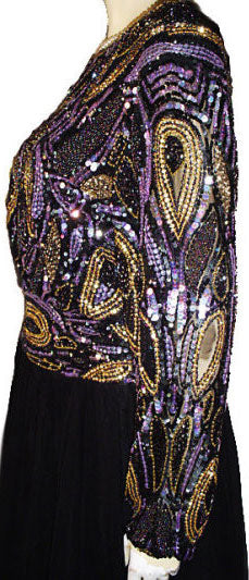 BREATH TAKING STARLIGHT SOIREE PURPLE & GOLD BEADED & SEQUIN GRAND SW Vintage Clothing & Fashions | Midnight Glamour BREATH TAKING STARLIGHT SOIREE PURPLE & GOLD BEADED & SEQUIN GRAND SW Vintage Clothing & Fashions | Midnight Glamour