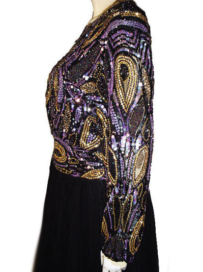 BREATH TAKING STARLIGHT SOIREE PURPLE & GOLD BEADED & SEQUIN GRAND SW Vintage Clothing & Fashions | Midnight Glamour BREATH TAKING STARLIGHT SOIREE PURPLE & GOLD BEADED & SEQUIN GRAND SW Vintage Clothing & Fashions | Midnight Glamour