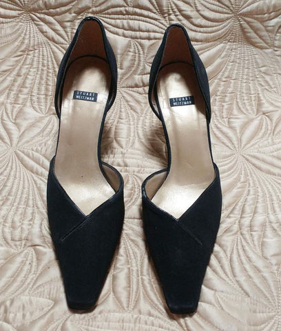 ELEGANT STUART WEITZMAN D'ORSAY BLACK FAILLE FABRIC HIGH HEELS MADE IN SPAIN - BEAUTIFUL LOOK!