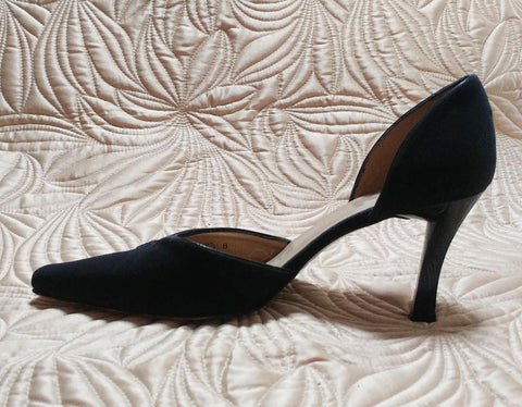 ELEGANT STUART WEITZMAN D'ORSAY BLACK FAILLE FABRIC HIGH HEELS MADE IN SPAIN - BEAUTIFUL LOOK!
