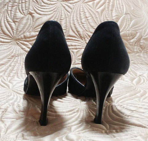 ELEGANT STUART WEITZMAN D'ORSAY BLACK FAILLE FABRIC HIGH HEELS MADE IN SPAIN - BEAUTIFUL LOOK!