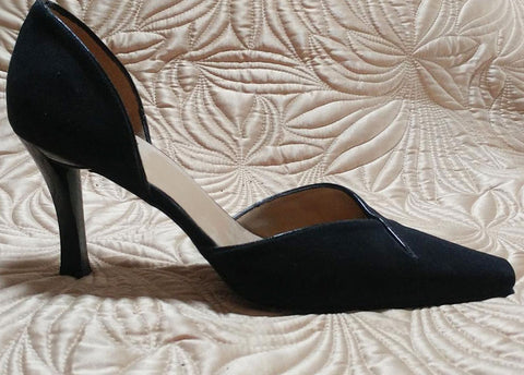 ELEGANT STUART WEITZMAN D'ORSAY BLACK FAILLE FABRIC HIGH HEELS MADE IN SPAIN - BEAUTIFUL LOOK!