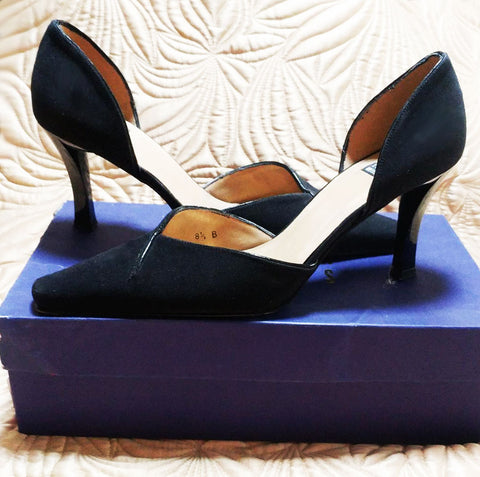 ELEGANT STUART WEITZMAN D'ORSAY BLACK FAILLE FABRIC HIGH HEELS MADE IN SPAIN - BEAUTIFUL LOOK!