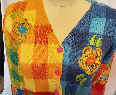 *  VINTAGE SUSAN BRISTOL XL SWEATER FELT FLOWER ACCENTS HAND EMBROIDERED