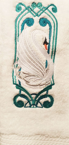 *NEW - LUXURIOUS ELEGANT ART DECO WHITE SWAN EMBROIDERED HAND TOWEL - (1 TOWEL ONLY)   WOULD MAKE A WONDERFUL GIFT!