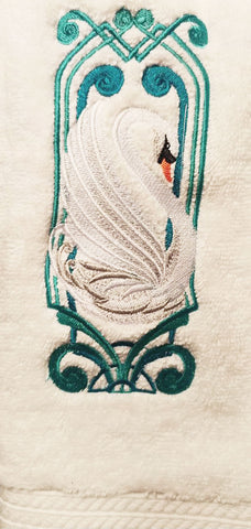 NEW - LUXURIOUS ELEGANT ART DECO WHITE SWAN EMBROIDERED HAND TOWEL - (1 TOWEL ONLY)   WOULD MAKE A WONDERFUL GIFT!