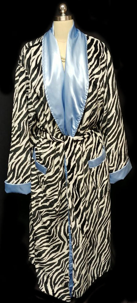 GORGEOUS SWANKIE BLANKIE ZEBRA & BLUE SATIN ROBE - SIZE LARGE