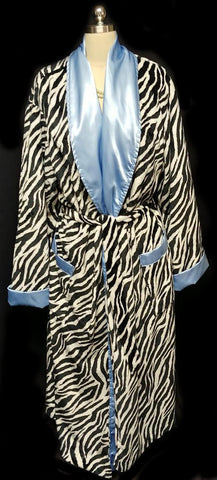 GORGEOUS SWANKIE BLANKIE ZEBRA & BLUE SATIN ROBE - SIZE LARGE