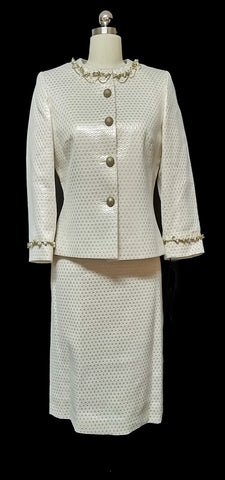 *GORGEOUS TAHARI ARTHUR S LAVINE LUXE IVORY & METALLIC GOLD EVENING SUIT NEW WITH TAGS $320