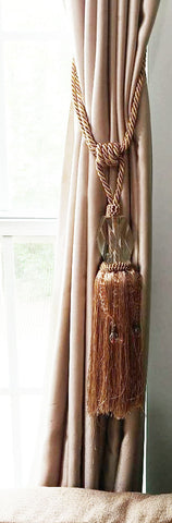 DESIGNER DECORATIVE DRAPERY TIE BACKS WITH HUGE CLEAR DECORATION, SPARKLING BEADS & TASSELS - 1 PAIR (2)