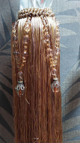 DESIGNER DECORATIVE DRAPERY TIE BACKS WITH HUGE CLEAR DECORATION, SPARKLING BEADS & TASSELS - 1 PAIR (2)