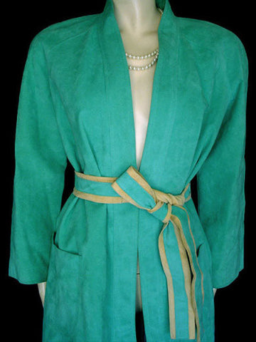 *BEAUTIFUL VINTAGE TURQUOISE & BUCKSKIN LOOK ULTRASUEDE COAT