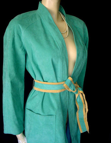 *BEAUTIFUL VINTAGE TURQUOISE & BUCKSKIN LOOK ULTRASUEDE COAT