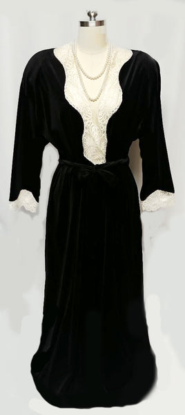 Vintage Velour Velvet Black Leopard Print Robe, Vanity store Fair Women's Velour Robe