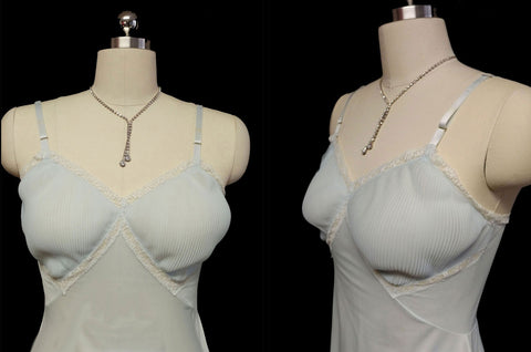 VINTAGE VANITY FAIR CRYSTAL PLEATED LACE HEM IN BABY BLUE