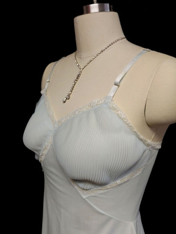 VINTAGE VANITY FAIR CRYSTAL PLEATED LACE HEM IN BABY BLUE