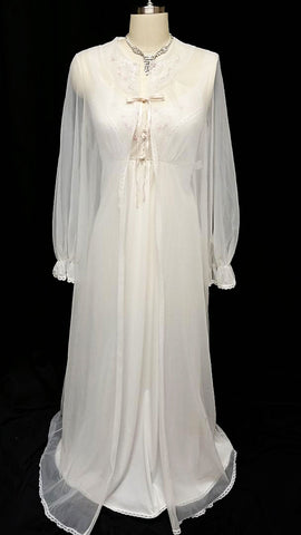 VINTAGE VANITY FAIR BRIDAL WEDDING NIGHT LACE & EMBROIDERED FLORAL PEIGNOIR & NIGHTGOWN SET