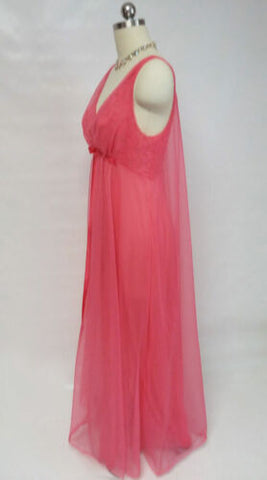 VINTAGE VANITY FAIR DOUBLE NYLON LACE FLOATING HOLLYWOOD STYLE NIGHTGOWN IN CALYPSO