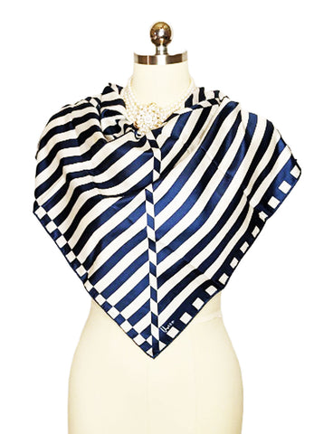 VINTAGE 60S 70S VERA NAVY AND WHITE NAUTICAL LOOK SCARF