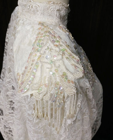 GLAMOROUS VINTAGE '70s / '80s ALFRED ANGELO LACE SEQUINS, PEARLS & APPLIQUES WEDDING GOWN