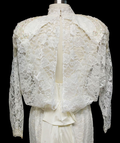 GLAMOROUS VINTAGE '70s / '80s ALFRED ANGELO LACE SEQUINS, PEARLS & APPLIQUES WEDDING GOWN