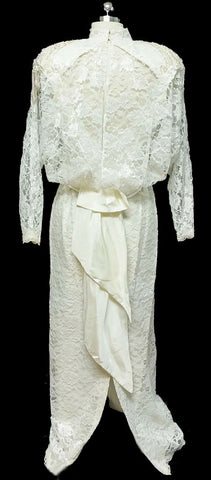 GLAMOROUS VINTAGE '70s / '80s ALFRED ANGELO LACE SEQUINS, PEARLS & APPLIQUES WEDDING GOWN